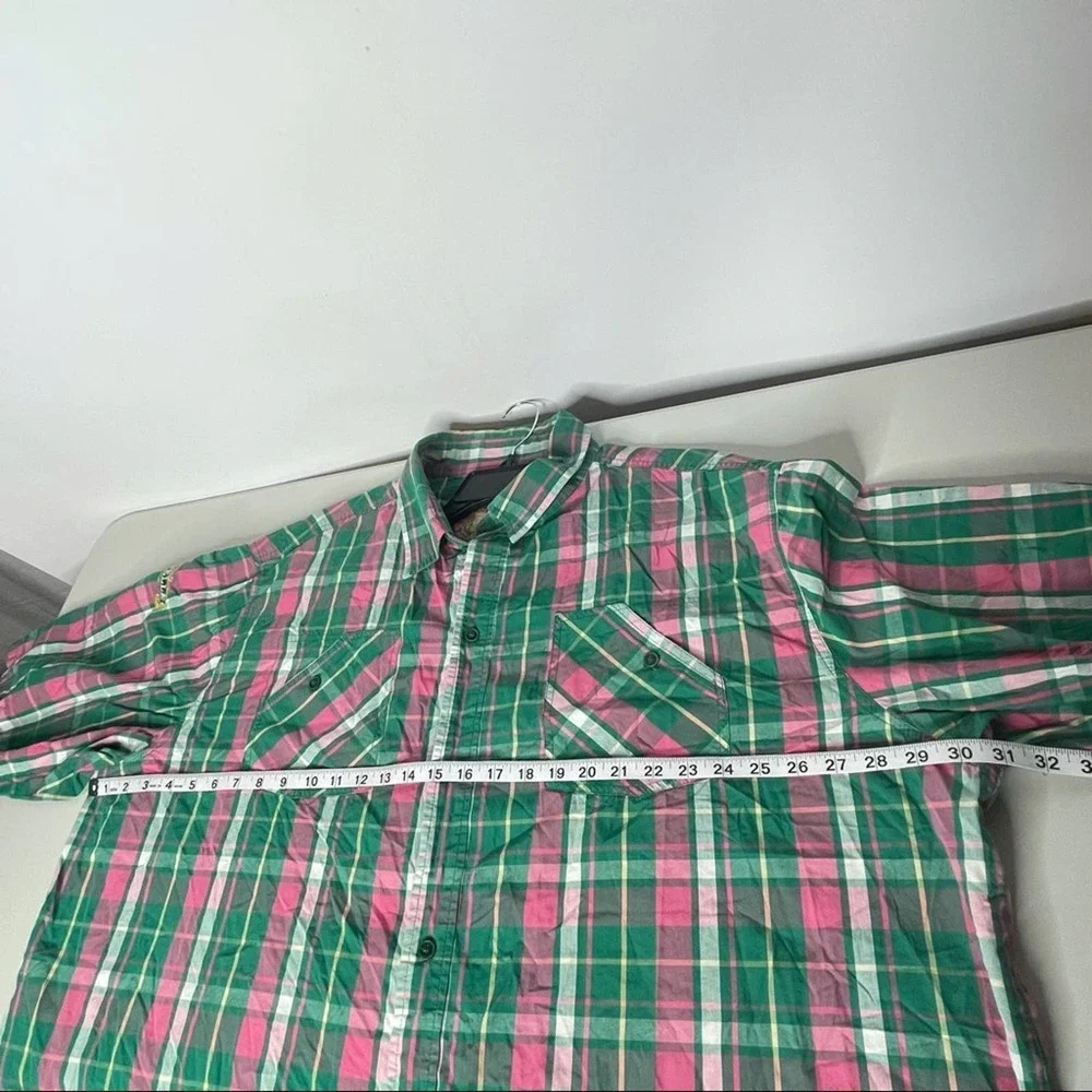Vintage Pelle Pelle, Men’s Green and Pink Short Sleeve Button Shirt, 5X - Picture 9 of 10